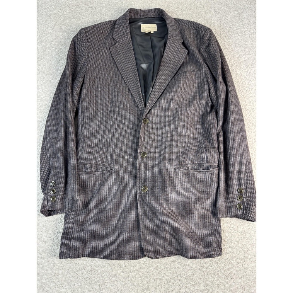 Territory Ahead Blazer Mens 46L Brown Gray 100% Silk Houndstooth Sport Coat